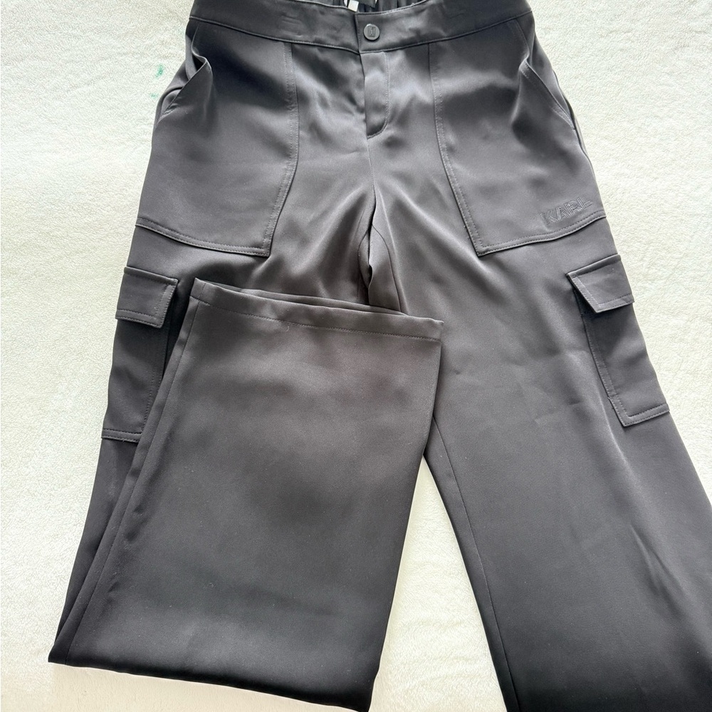 Karl Lagerfeld Black Wide Leg Cargo Pants